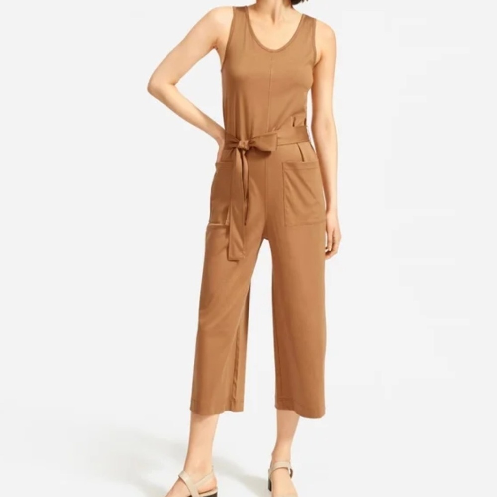 Everlane NWOT Luxe Cotton Jumpsuit Camel Light Brown Tan Belted Casual Jumpsuit